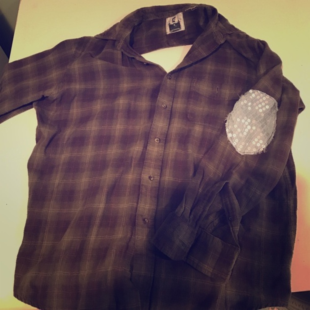 Lf- Open Back Flannel With Sequin Elbows - image 4